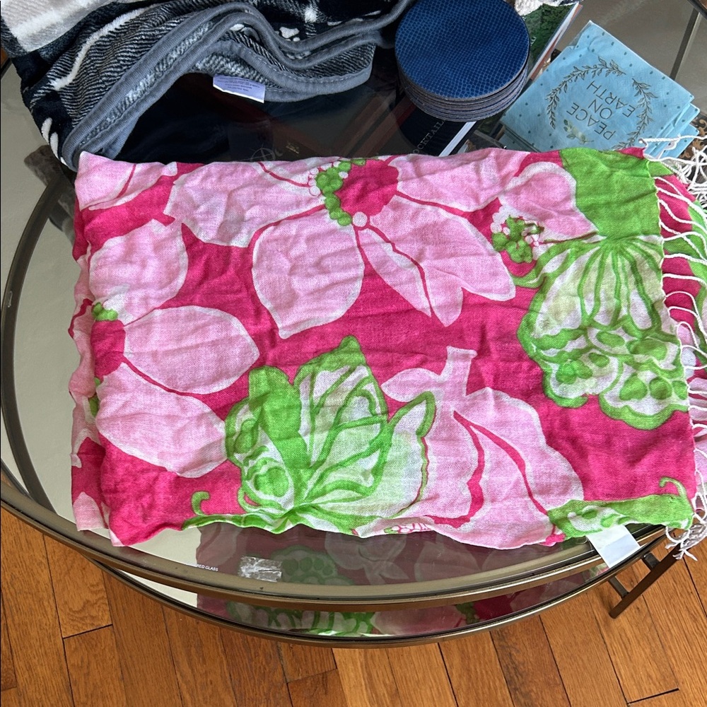 Lilly Pulitzer Pink and Green Floral Scarf